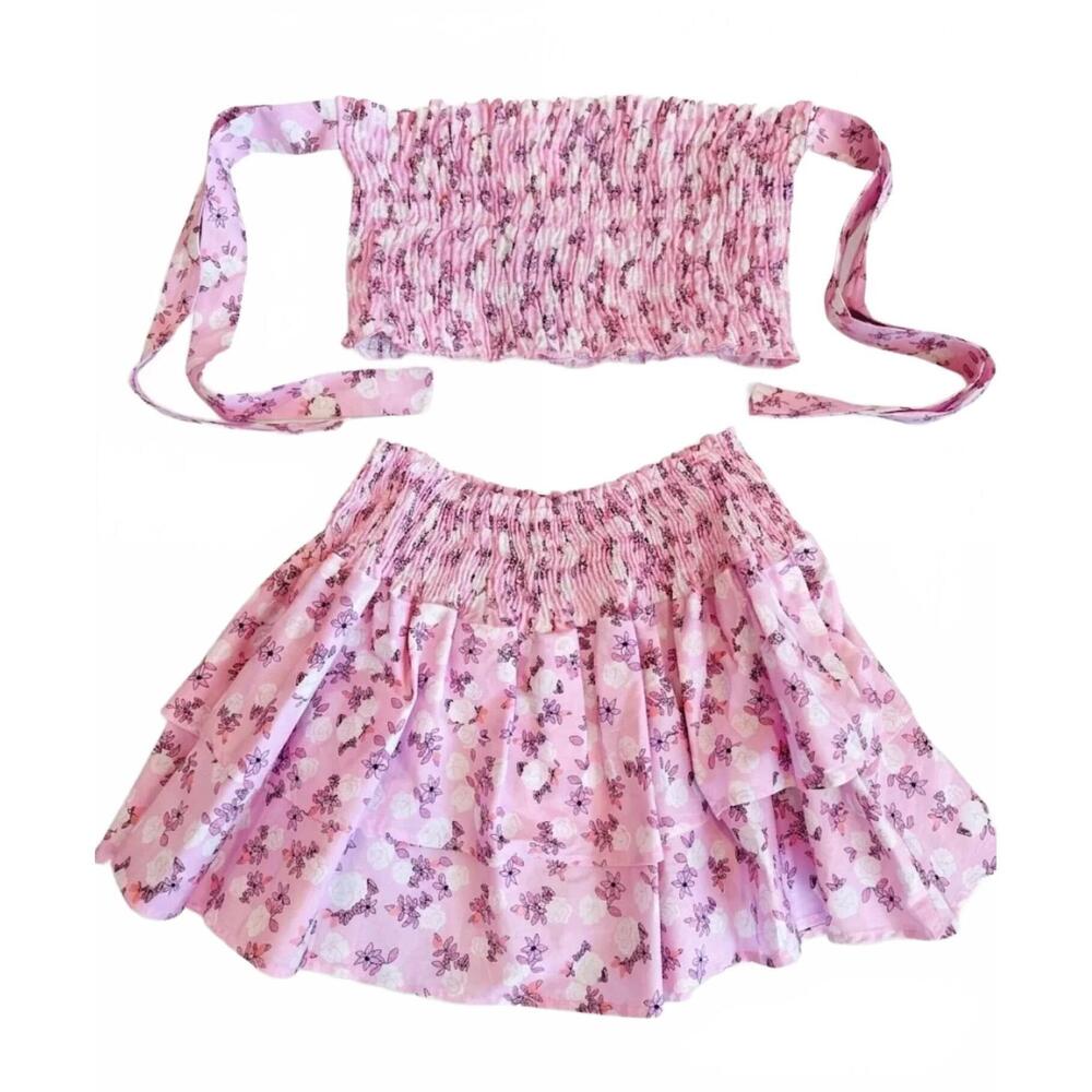 NEW THEME girl's mini rose skirt set in pink